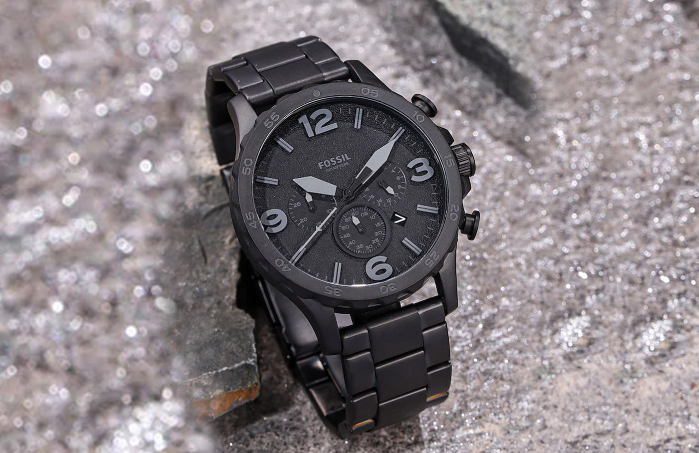 Fossil Nate Chronograph Black Dial Black Ion-plated JR1401 Men’s Watch