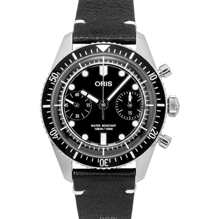 Oris Divers Sixty-Five Chronograph Leather Strap Black Dial Automatic 01-771-7791-4054-07-6-20-01 100M Men's Watch