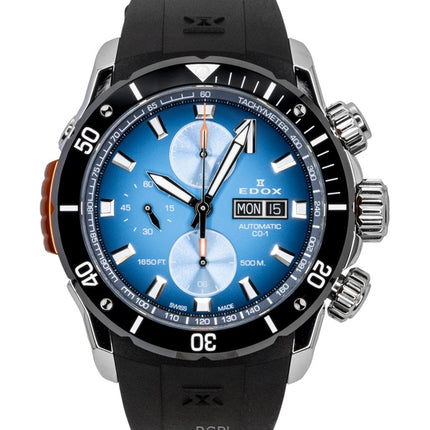 Edox CO-1 Chronograph Rubber Strap Blue Dial Automatic Diver's 01128-3NOCA-BUIDN 500M Men's Watch