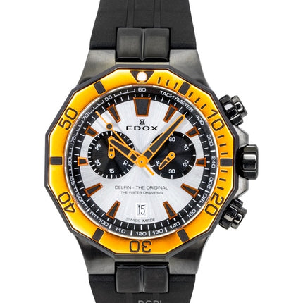 Edox Delfin The Original Chronograph Rubber Strap Silver Dial Quartz Diver's 10112-37GNOCA-ANO 200M Men's Watch