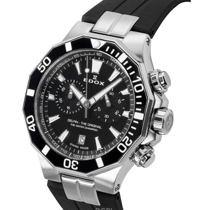 Edox Delfin The Original Chronograph Rubber Strap Black Dial Quartz Diver's 10112-3NCA-NIN 200M Men's Watch