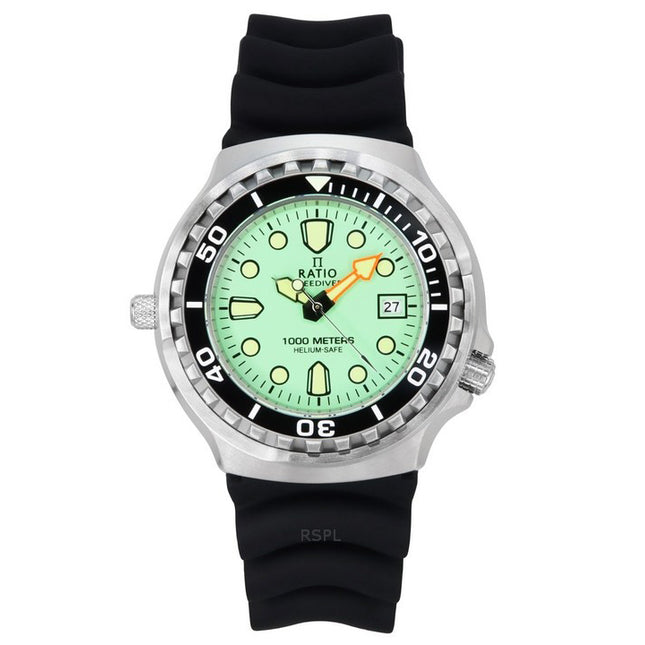 Ratio FreeDiver Version 02 Helium Safe 1000M Sapphire Quartz Mint Green Dial 1038EF102V-GRN-V02 Men's Watch