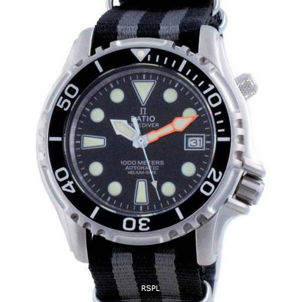 Ratio Free Diver Helium Safe Nylon Automatic Diver's 1066KE20-33VA-BLK-var-NATO1 1000M Men's Watch
