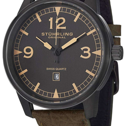 Stuhrling Original Condor Swiss Quartz Green Leather 1129Q.03 Men's Watch