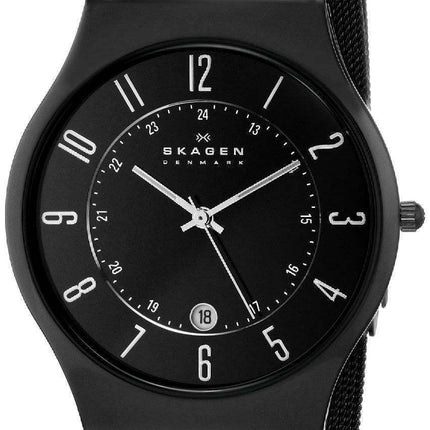 Skagen Black Dial Titanium Case Mesh Bracelet 233XLTMB Men's Watch