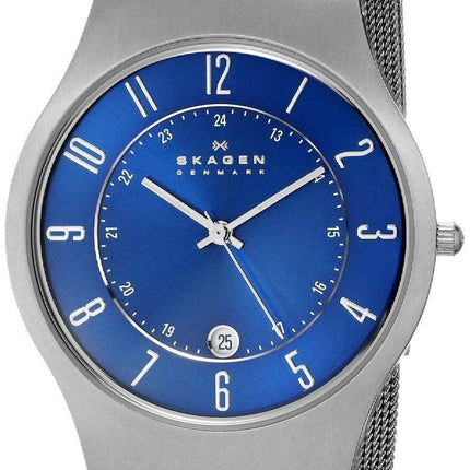 Skagen Blue Dial Titanium Case Mesh Bracelet 233XLTTN Men's Watch