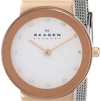 Skagen Freja White Dial Swarovski Stainless Steel Mesh Bracelet 358SRSC Women's Watch