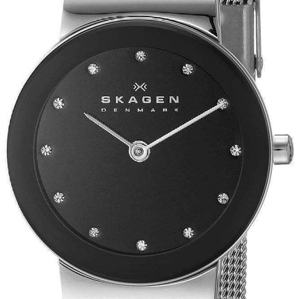 Skagen Freja Black Dial Swarovski Stainless Steel Mesh Bracelet 358SSSBD Women's Watch