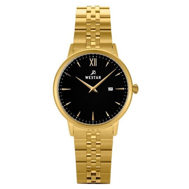 Westar Profile Gold Tone Stainless Steel Black Dial Quartz 40215GPN103 Womens Watch