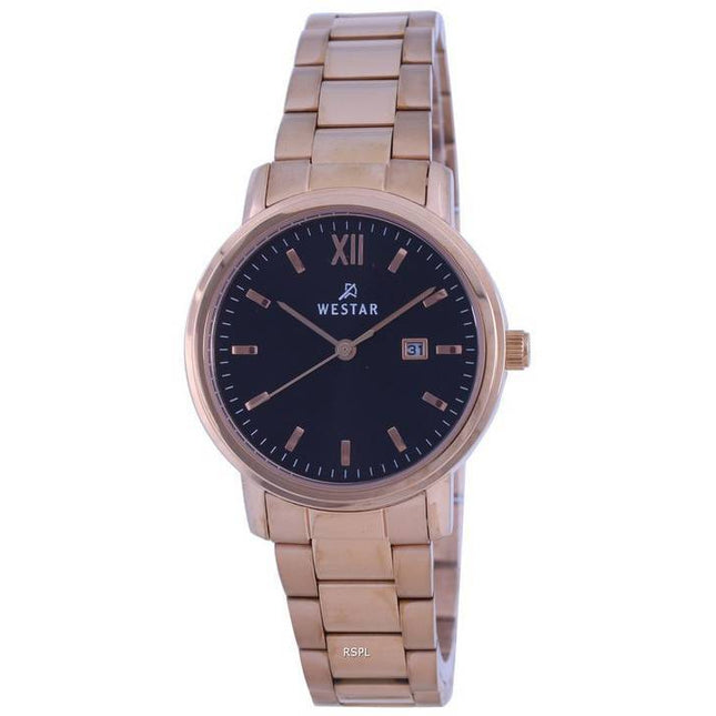 Westar Black Dial Rose Gold Tone Stainless Steel Quartz 40245 PPN 603 Womens Watch