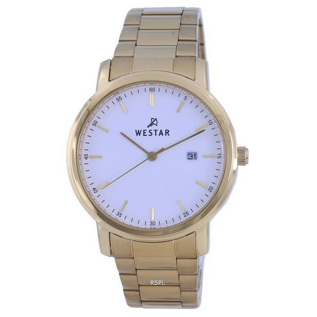 Westar White Dial Gold Tone Stainless Steel Quartz 50243 GPN 101 Mens Watch