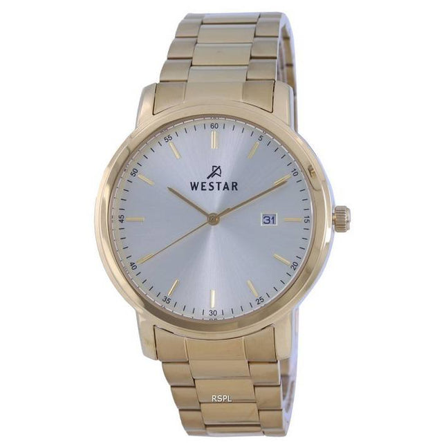 Westar Silver Dial Gold Tone Stainless Steel Quartz 50243 GPN 102 Mens Watch