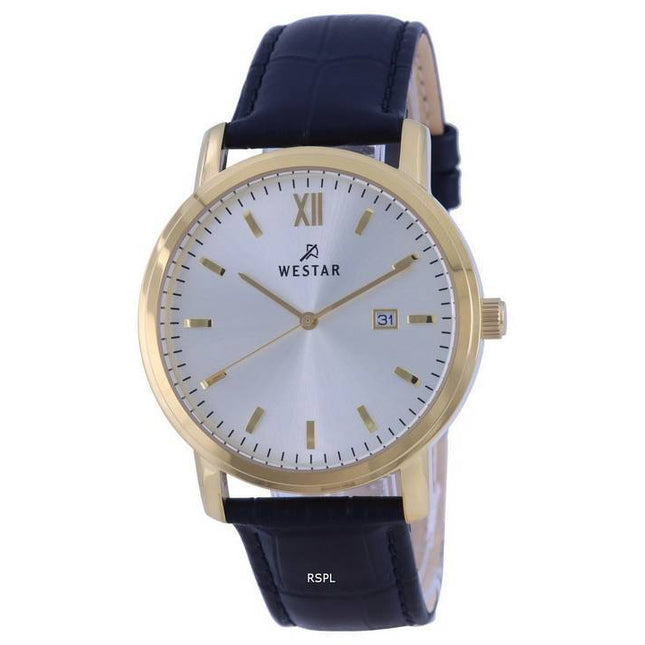 Westar Silver Dial Leather Strap Quartz 50244 GPN 102 Mens Watch