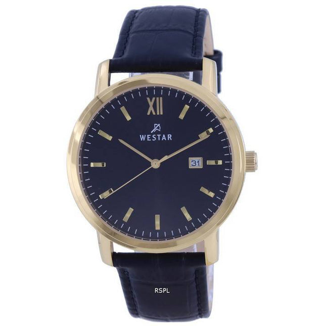 Westar Black Dial Gold Tone Stainless Steel Quartz 50244 GPN 103 Mens Watch