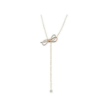 Swarovski Lifelong Bow Rose Gold Tone Y Shaped Necklace With Clear Crystal 5447082 For Women