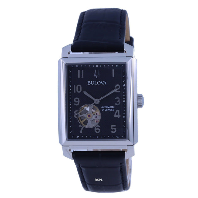 Bulova Sutton Open Heart Black Dial Leather Strap Automatic 96A269 Men's Watch