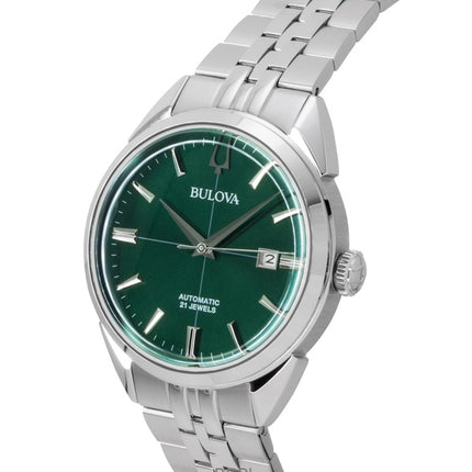 Bulova Sutton Stainless Steel Green Dial Automatic 96B424 Men's Watch