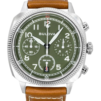 Bulova Military Special Edition Chronograph Leather Strap Green Dial Quartz 96B482 Men's Watch