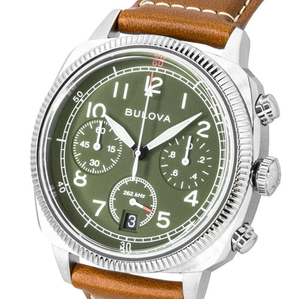 Bulova Military Special Edition Chronograph Leather Strap Green Dial Quartz 96B482 Men's Watch