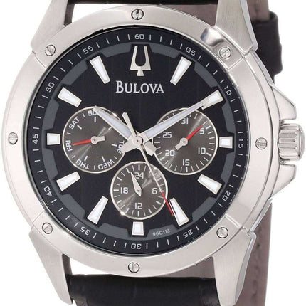 Bulova Black Leather Strap 96C113 Men's Watch