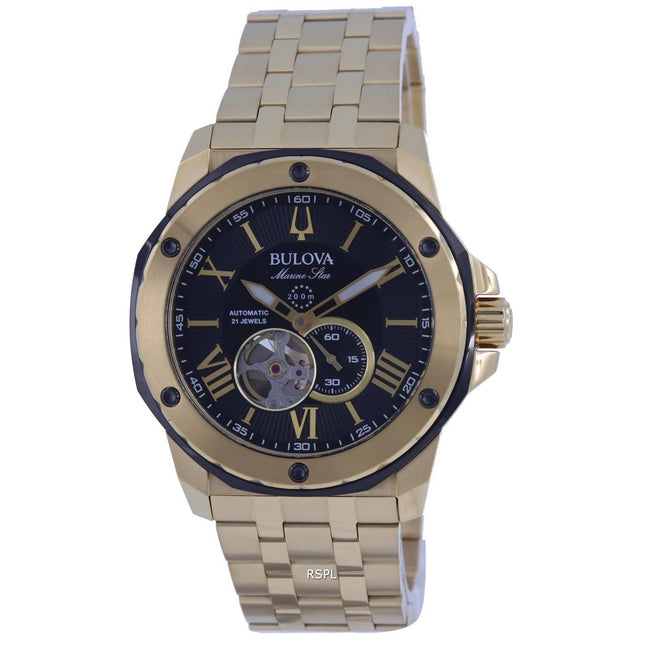 Bulova Marine Star Open Heart Black Dial Automatic Divers 98A273 200M Mens Watch