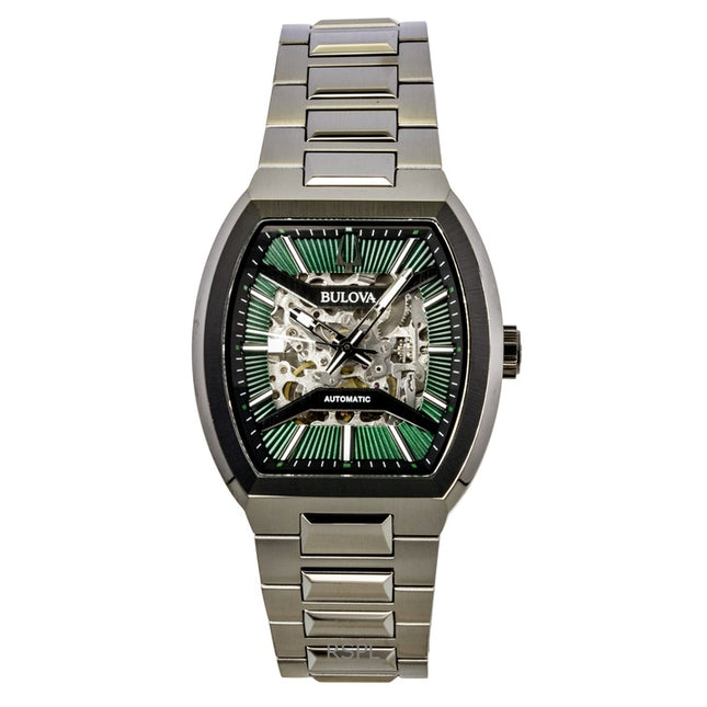 Bulova Maquina Stainless Steel Green Skeleton Dial Automatic 98A321 Men's Watch