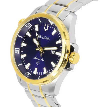 Bulova Marine Star Two Tone Bracelet Blue Dial Quartz 98B384 100M Men's Watch