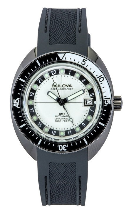 Bulova Oceanographer GMT PU Strap Full Lume White Dial Automatic Devil