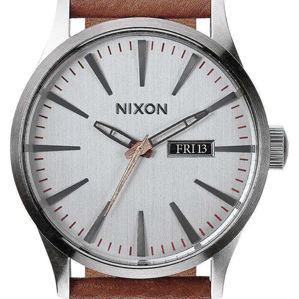 Nixon Quartz Sentry Leather Silver Dial A105-1752-00 Men's Watch