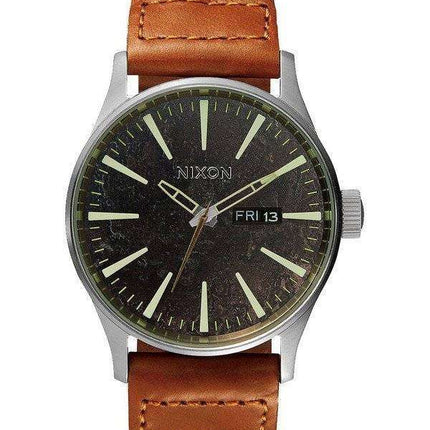 Nixon Quartz Sentry Leather Dark Copper Dial A105-1959-00 Men's Watch