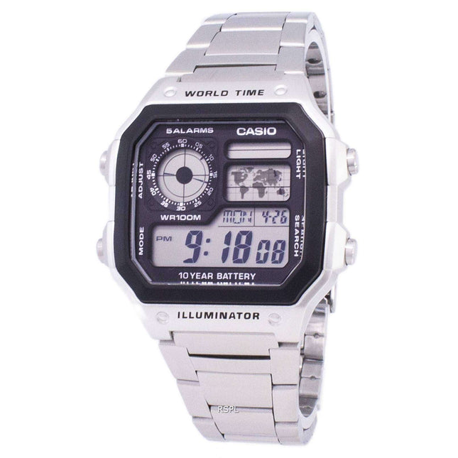 Casio Digital World Time WR100M AE-1200WHD-1AVDF AE-1200WHD-1AV Men's Watch