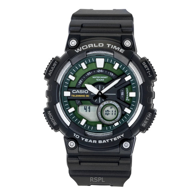 Casio Analog Digital Resin Strap Green Dial Quartz AEQ-110W-3A2V 100M Men's Watch