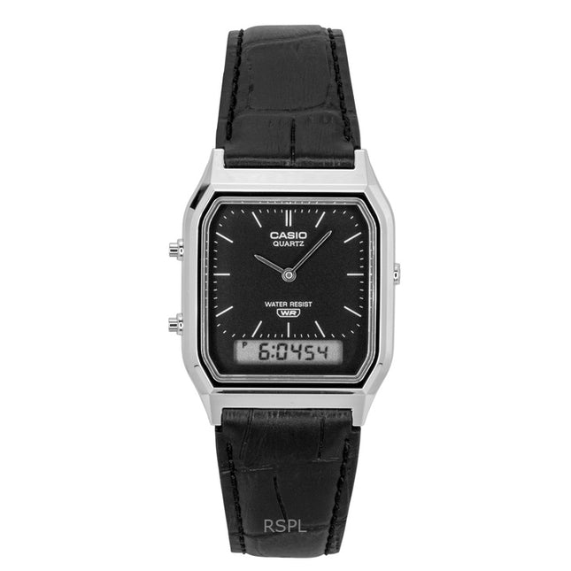 Casio Vintage Analog Digital Leather Strap Black Dial Quartz AQ-230EL-1A Unisex Watch