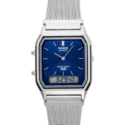 Casio Vintage Analog Digital Stainless Steel Mesh Bracelet Blue Dial Quartz AQ-230EM-2A Unisex Watch