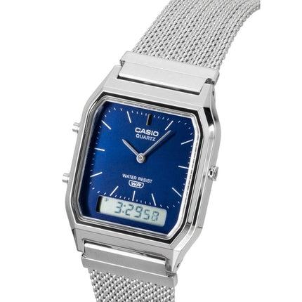 Casio Vintage Analog Digital Stainless Steel Mesh Bracelet Blue Dial Quartz AQ-230EM-2A Unisex Watch