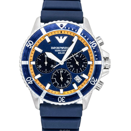Emporio Armani World Explorer Chronograph Silicone Strap Blue Dial Solar AR11696 100M Men's Watch