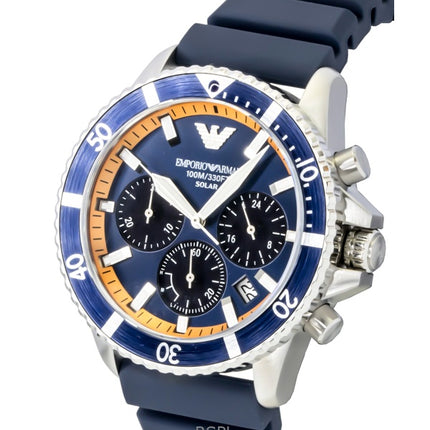 Emporio Armani World Explorer Chronograph Silicone Strap Blue Dial Solar AR11696 100M Men's Watch