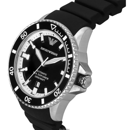 Emporio Armani Sea Explorer Silicone Strap Black Dial Automatic Diver's AR60078 200M Men's Watch