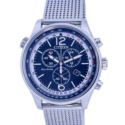 Citizen Chronograph Stainless Steel Mesh Blue Dial Eco-Drive AT0361-81L 100M Mens Watch