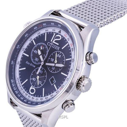 Citizen Chronograph Stainless Steel Mesh Blue Dial Eco-Drive AT0361-81L 100M Mens Watch
