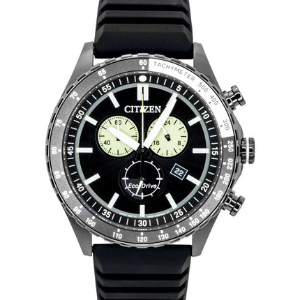 Citizen Eco-Drive Chronograph Silicone Strap Black Dial Solar AT2565-05E 100M Men's Watch