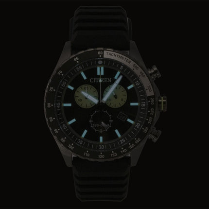 Citizen Eco-Drive Chronograph Silicone Strap Black Dial Solar AT2565-05E 100M Men's Watch