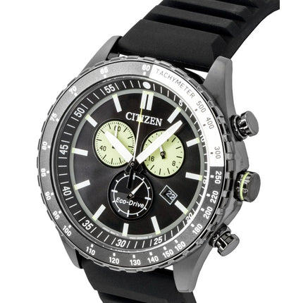 Citizen Eco-Drive Chronograph Silicone Strap Black Dial Solar AT2565-05E 100M Men's Watch