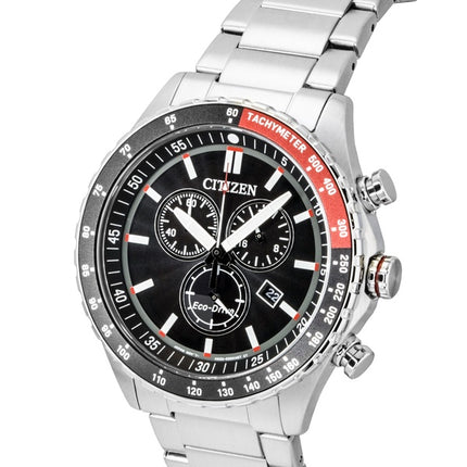 Citizen Eco-Drive Chronograph Stainless Steel Black Dial Solar AT2566-88E 100M Men's Watch