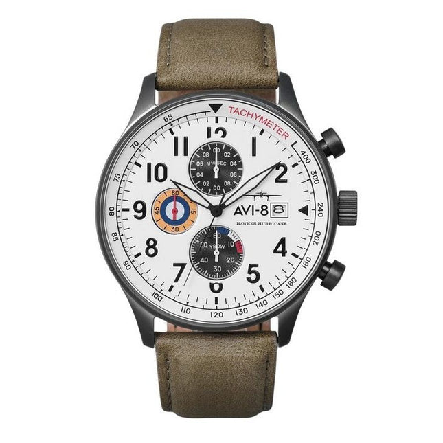 AVI-8 Hawker Hurricane Classic Chronograph Ivory Grayscale White Dial Quartz AV-4011-0B Mens Watch