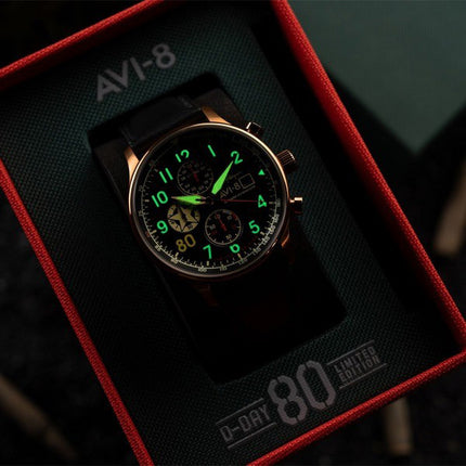 AVI-8 Hawker Hurricane Classic Chronograph D-Day 80 Limited Edition Gold Black Dial Quartz AV-4011-1D Men's Watch