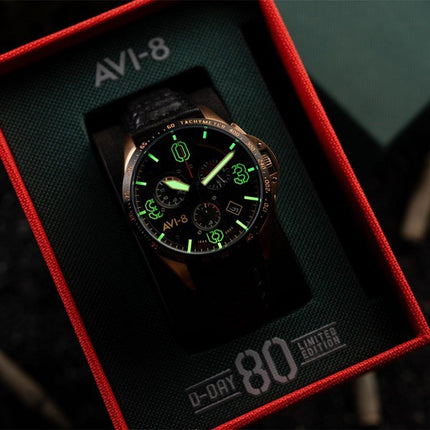 AVI-8 P-51 Mustang Blakeslee Chronograph D-Day 80 Limited Edition Omaha Black Dial Quartz AV-4077-06 Men's Watch