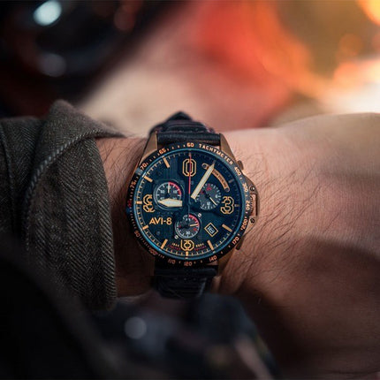 AVI-8 P-51 Mustang Blakeslee Chronograph D-Day 80 Limited Edition Omaha Black Dial Quartz AV-4077-06 Men's Watch