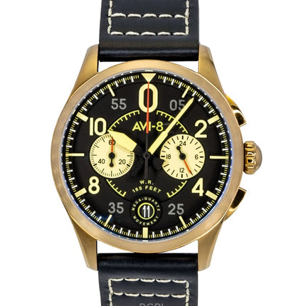 AVI-8 Spitfire Lock Chronograph Void Black Leather Strap Black Dial Quartz AV-4089-07 Men's Watch