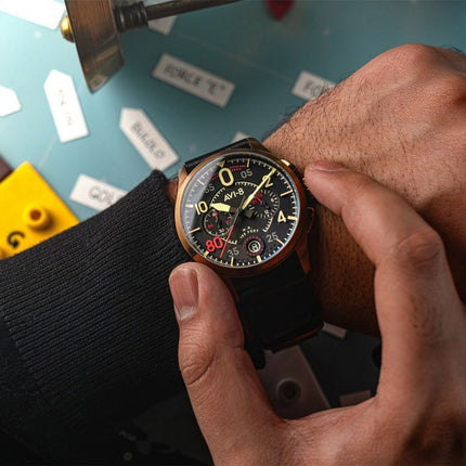 AVI-8 Spitfire Lock Chronograph D-Day 80 Limited Edition Sword Leather Strap Black Dial Quartz AV-4089-0A Men's Watch